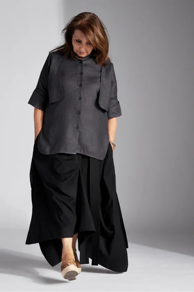 Lysia Shirt in Linen-Grey linen by Chola in grey color for women in Singapore