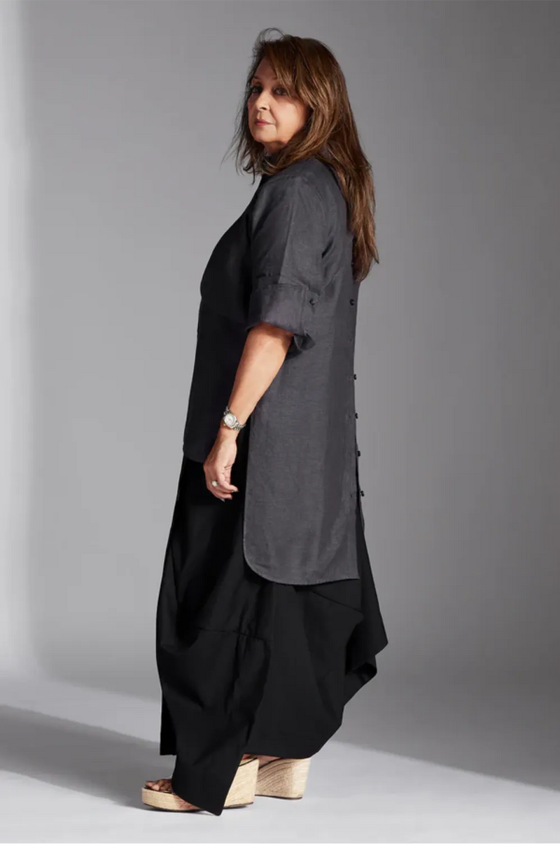 Lysia Shirt in Linen-Grey linen by Chola in grey color for women in Singapore