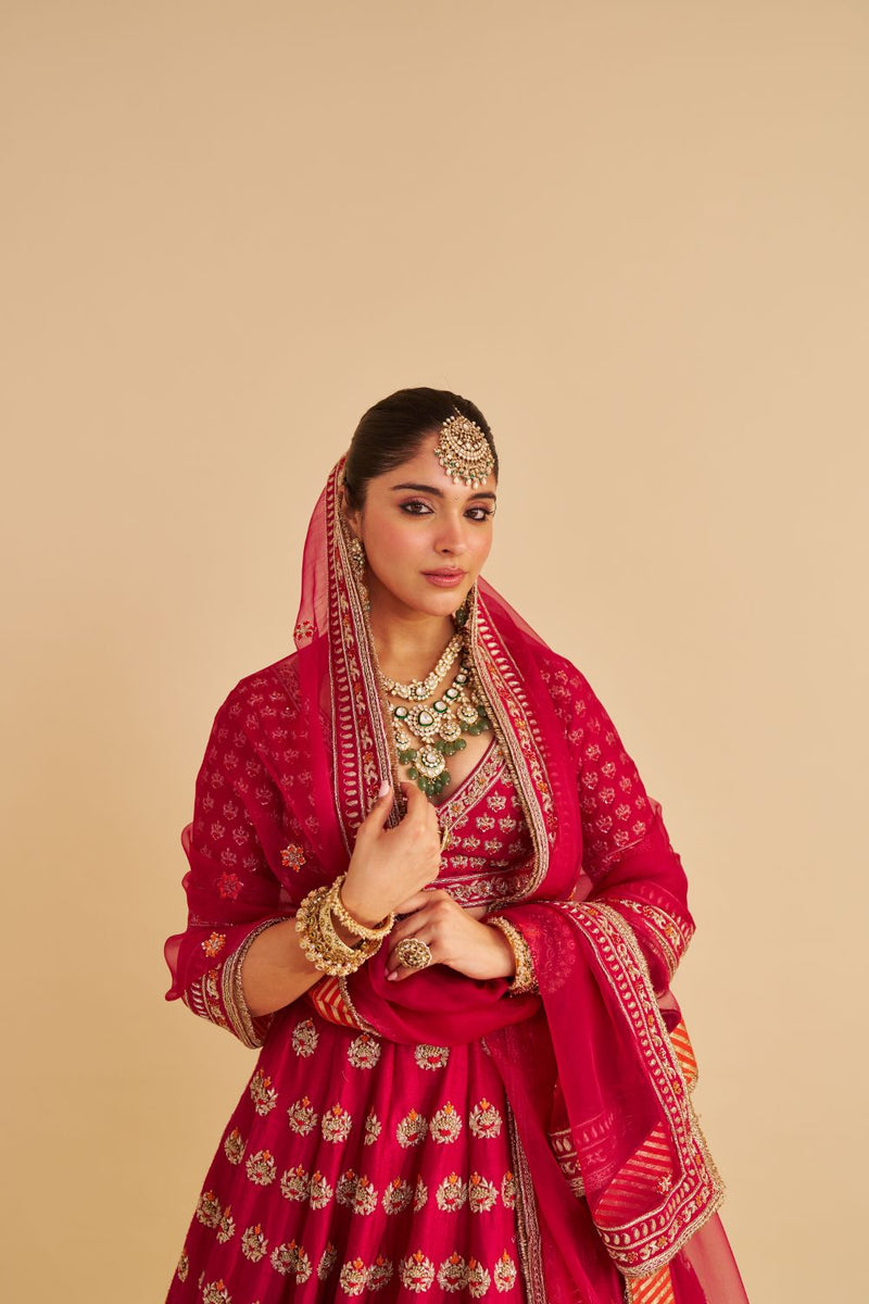 Maira - Dabka Zardozi Embroidered Raw Silk Hotpink Bridal Lehenga Set silk by SHEETAL BATRA in pink color for women in Singapore