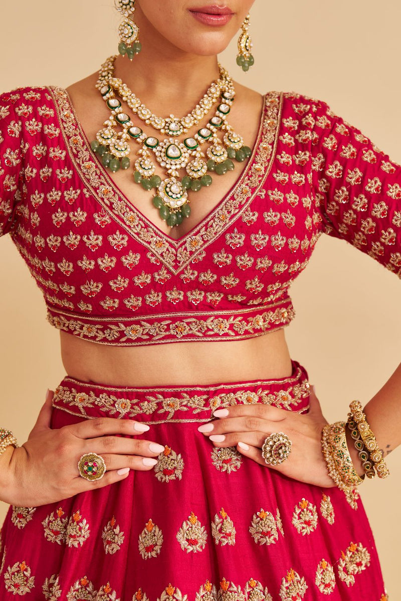 Maira - Dabka Zardozi Embroidered Raw Silk Hotpink Bridal Lehenga Set silk by SHEETAL BATRA in pink color for women in Singapore