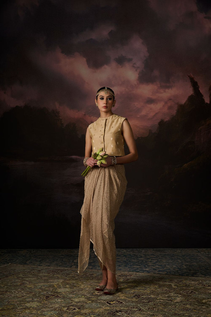 MALIK GILET chanderi by SWATTI KAPOOR in gold color for women in Singapore