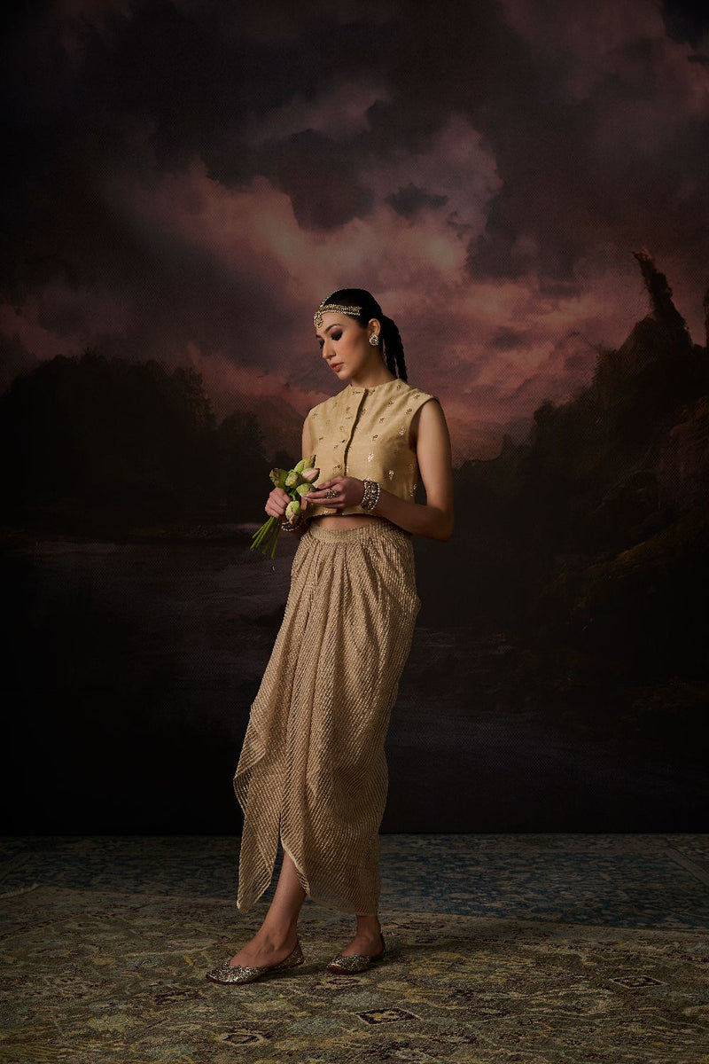 MALIK GILET chanderi by SWATTI KAPOOR in gold color for women in Singapore