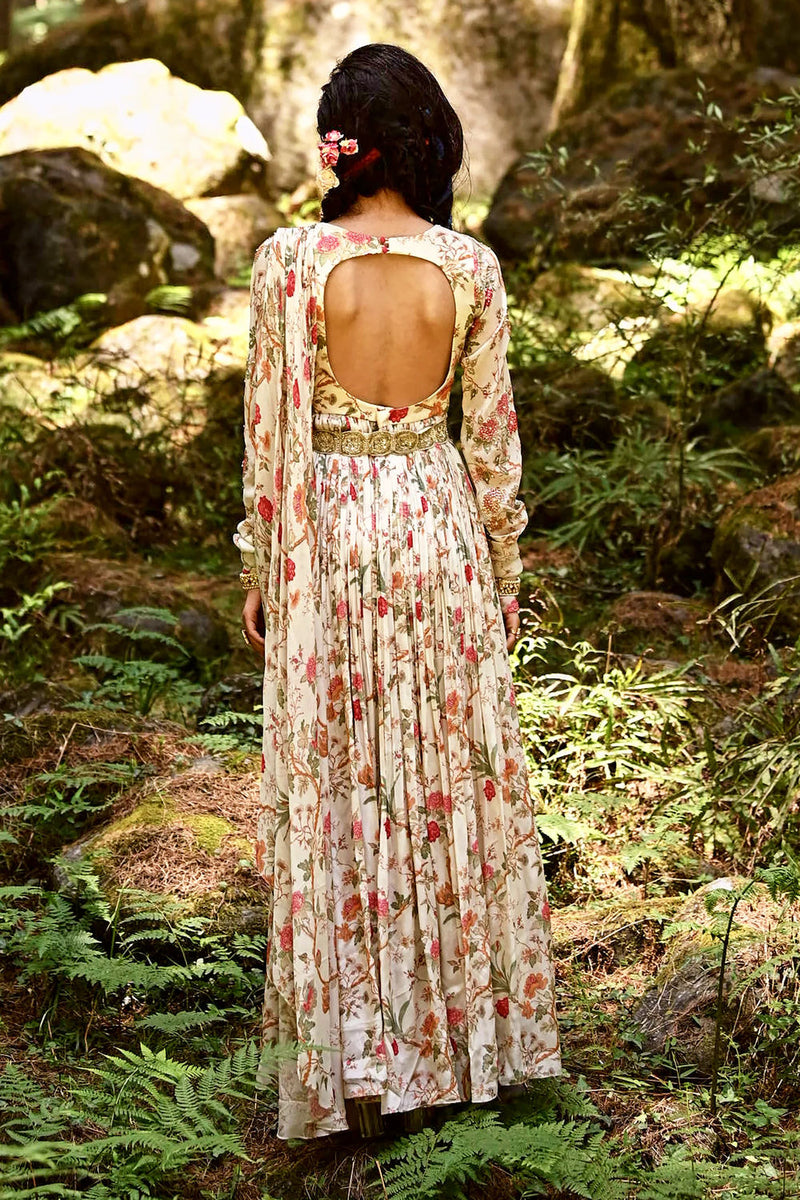 Maria Draped Anarkali Set crepe by Paulmi & Harsh-kahan Sep'26 in off white for women in Singapore