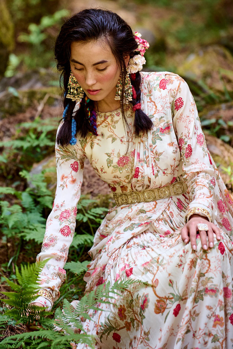 Maria Draped Anarkali Set crepe by Paulmi & Harsh-kahan Sep'26 in off white for women in Singapore