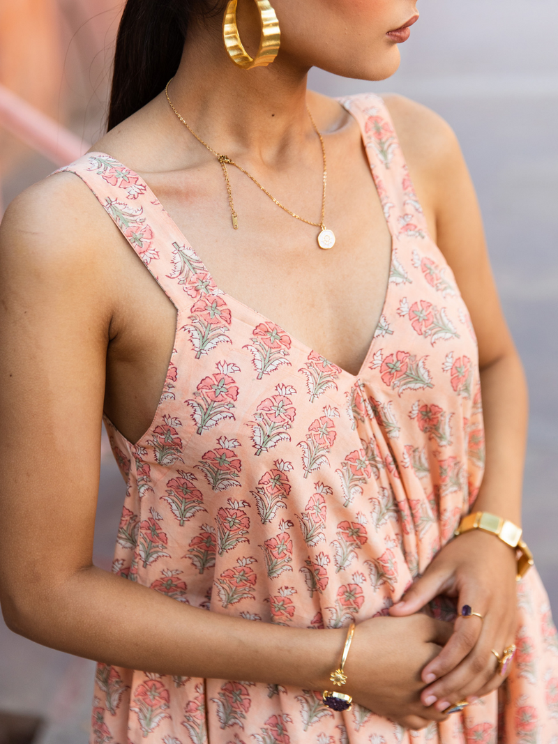 Peach Passion Drape Jumpsuit- Printed Cotton Draped Jumpsuit