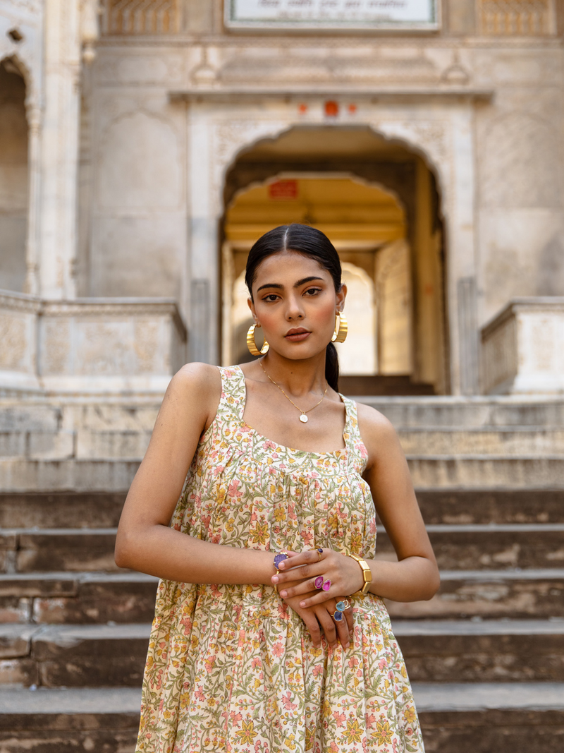 Margarita Dress  - Printed Cotton Tiered Midi Dress