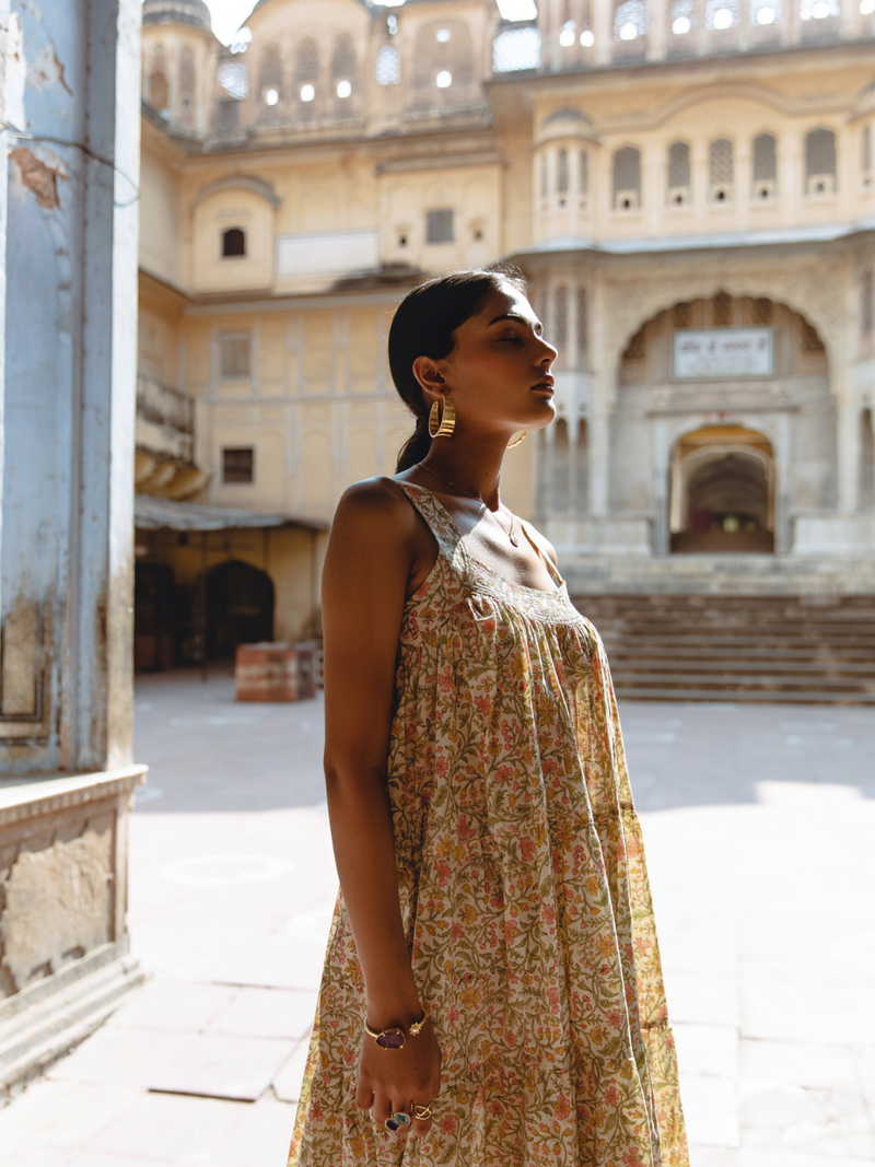 Margarita Dress  - Printed Cotton Tiered Midi Dress