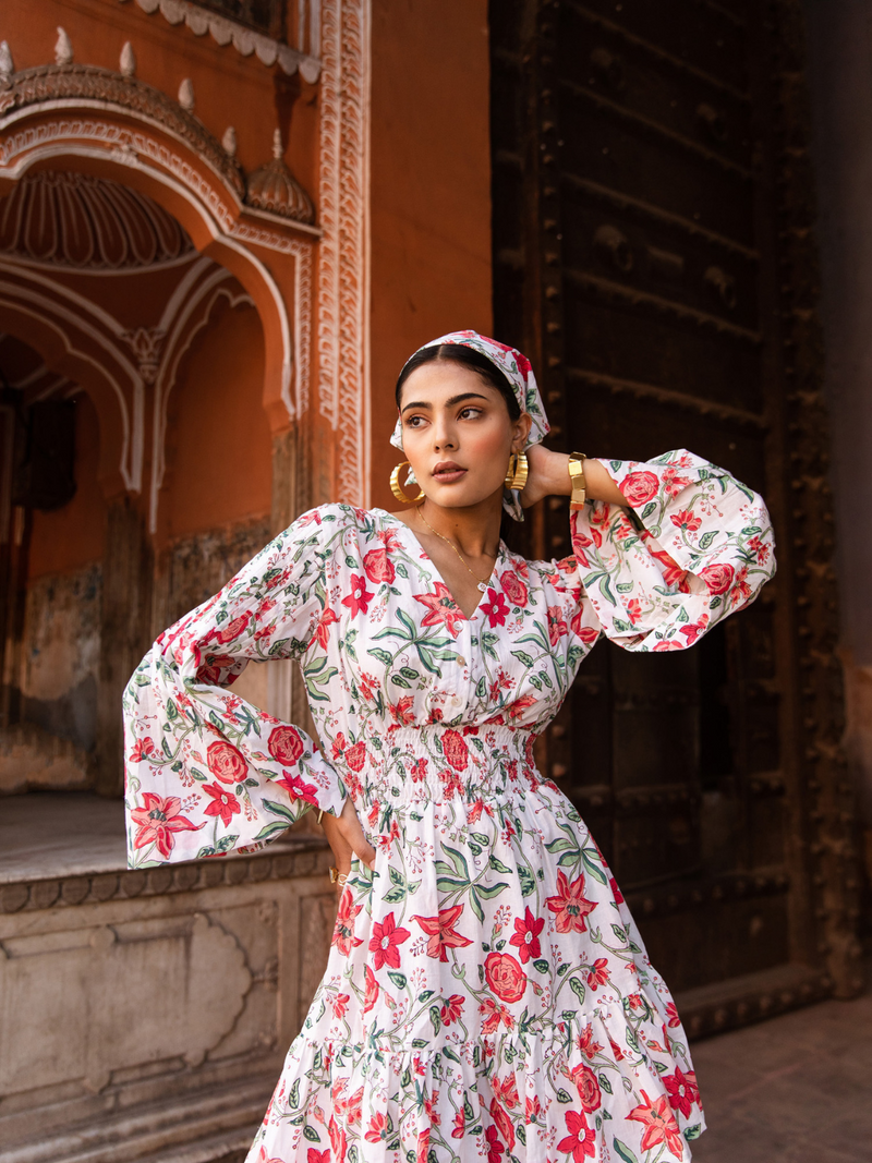 Raspberry & Ros�� Pink Summer Dress - Printed Cotton Mini Dress