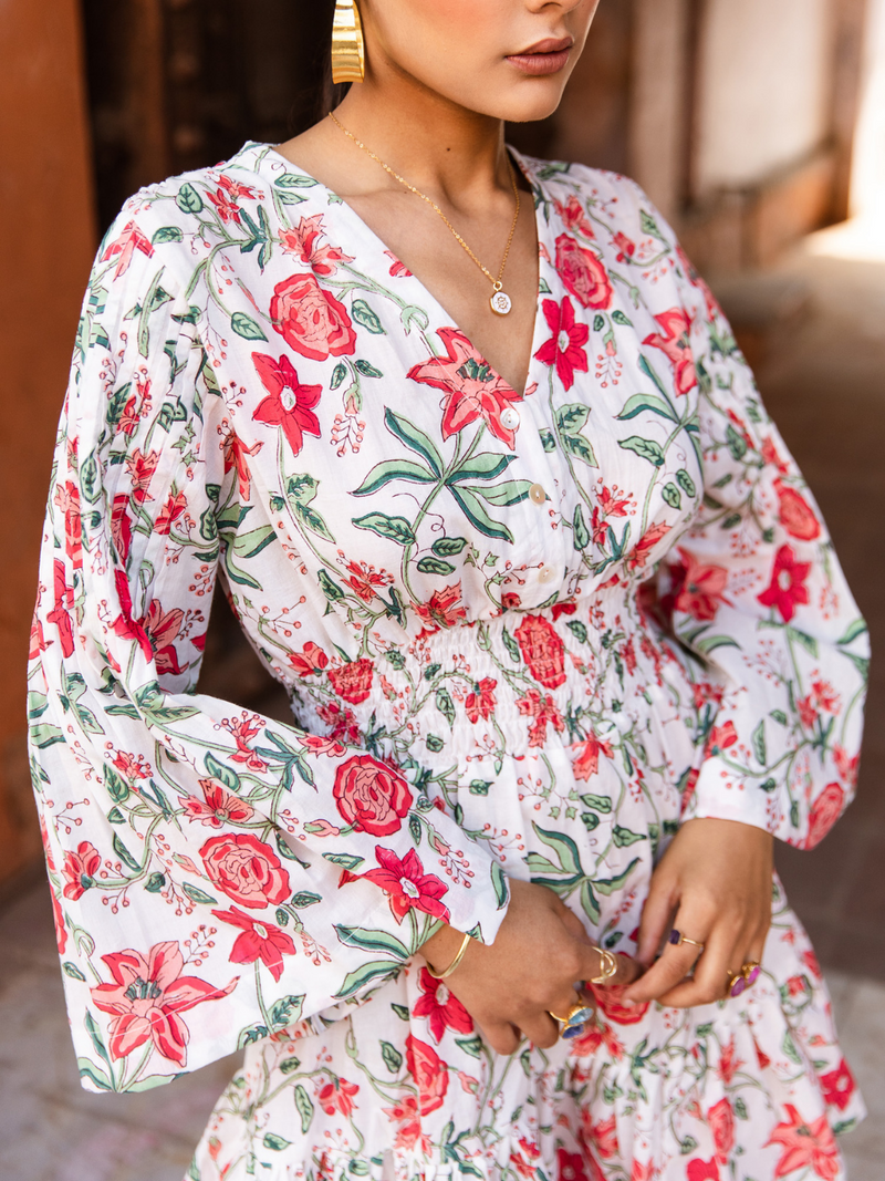 Raspberry & Ros�� Pink Summer Dress - Printed Cotton Mini Dress