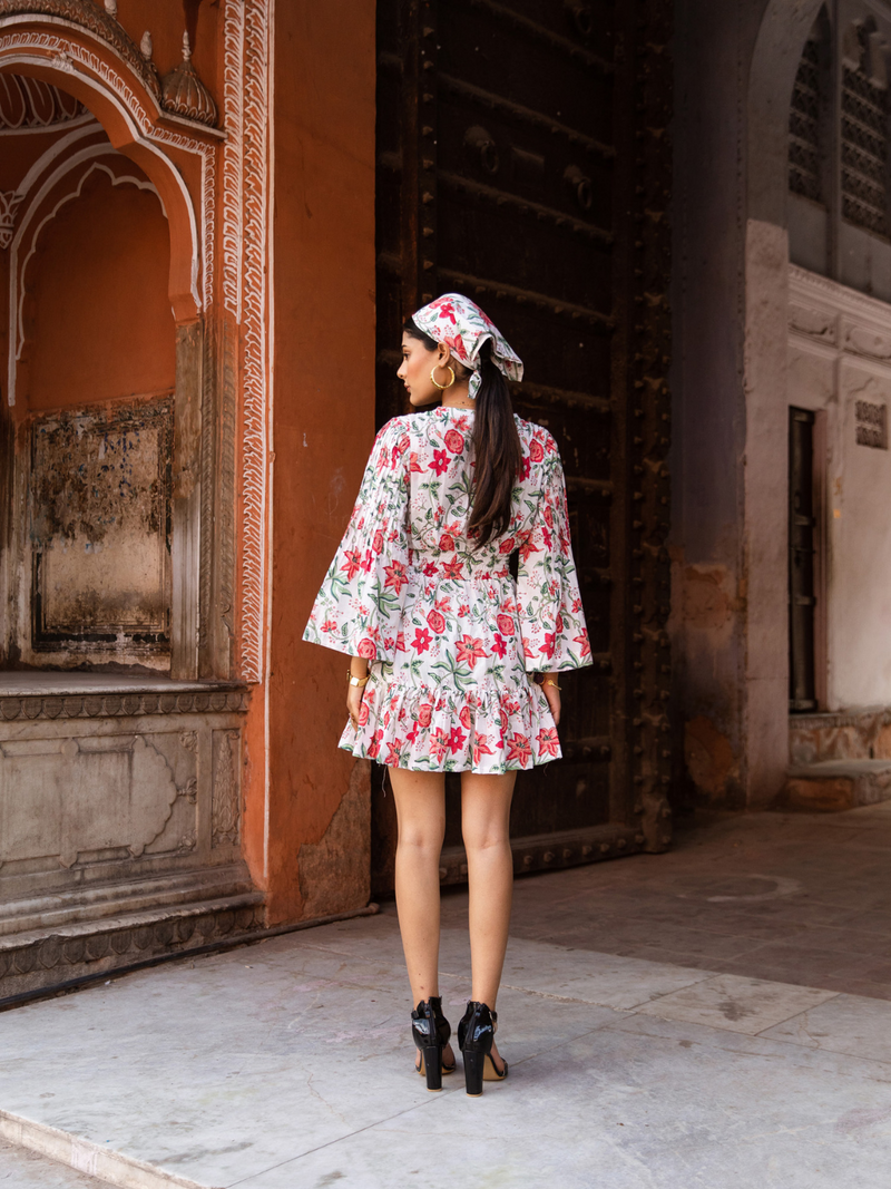 Raspberry & Ros�� Pink Summer Dress - Printed Cotton Mini Dress