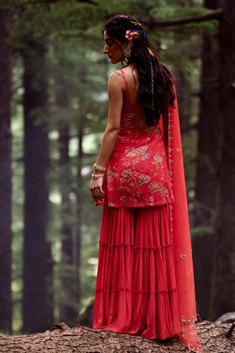 Maura Kurta Set crepe by Paulmi & Harsh-kahan Sep'26 in red for women in Singapore