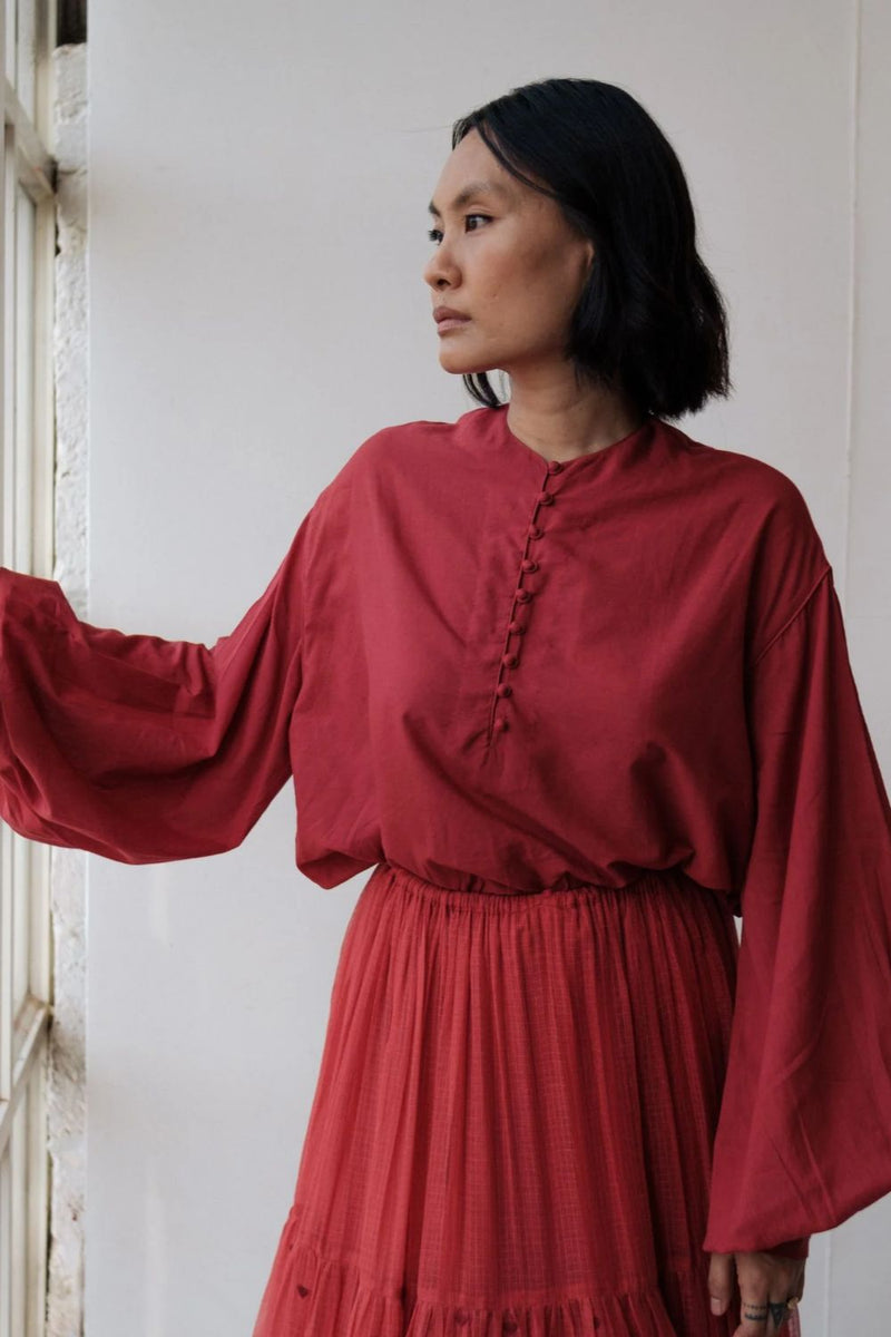 MAYA TOP RED cotton by TOKREE in red color for women in Singapore