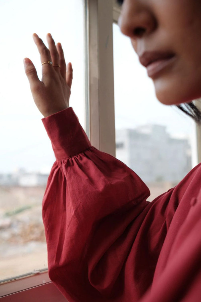 MAYA TOP RED cotton by TOKREE in red color for women in Singapore