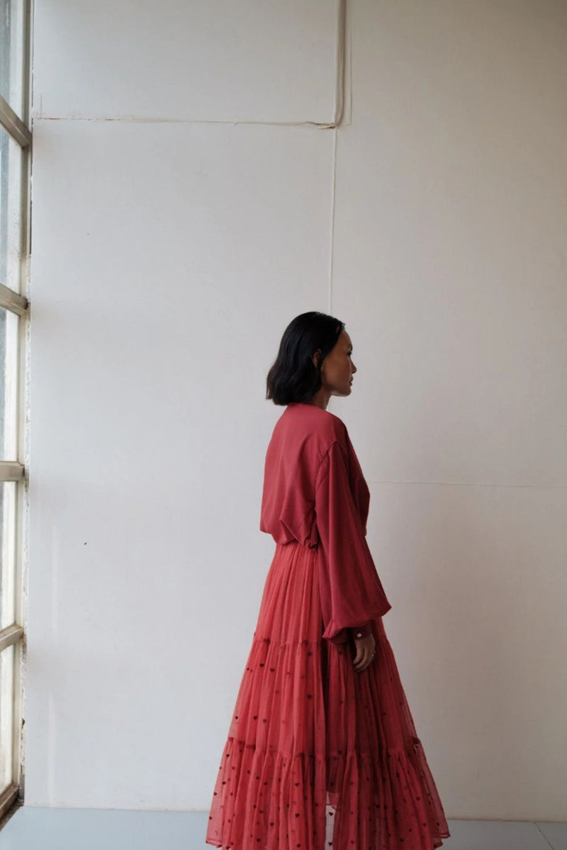 MAYA TOP RED cotton by TOKREE in red color for women in Singapore