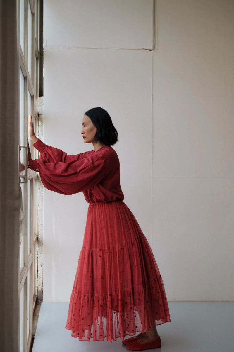 MAYA TOP RED cotton by TOKREE in red color for women in Singapore