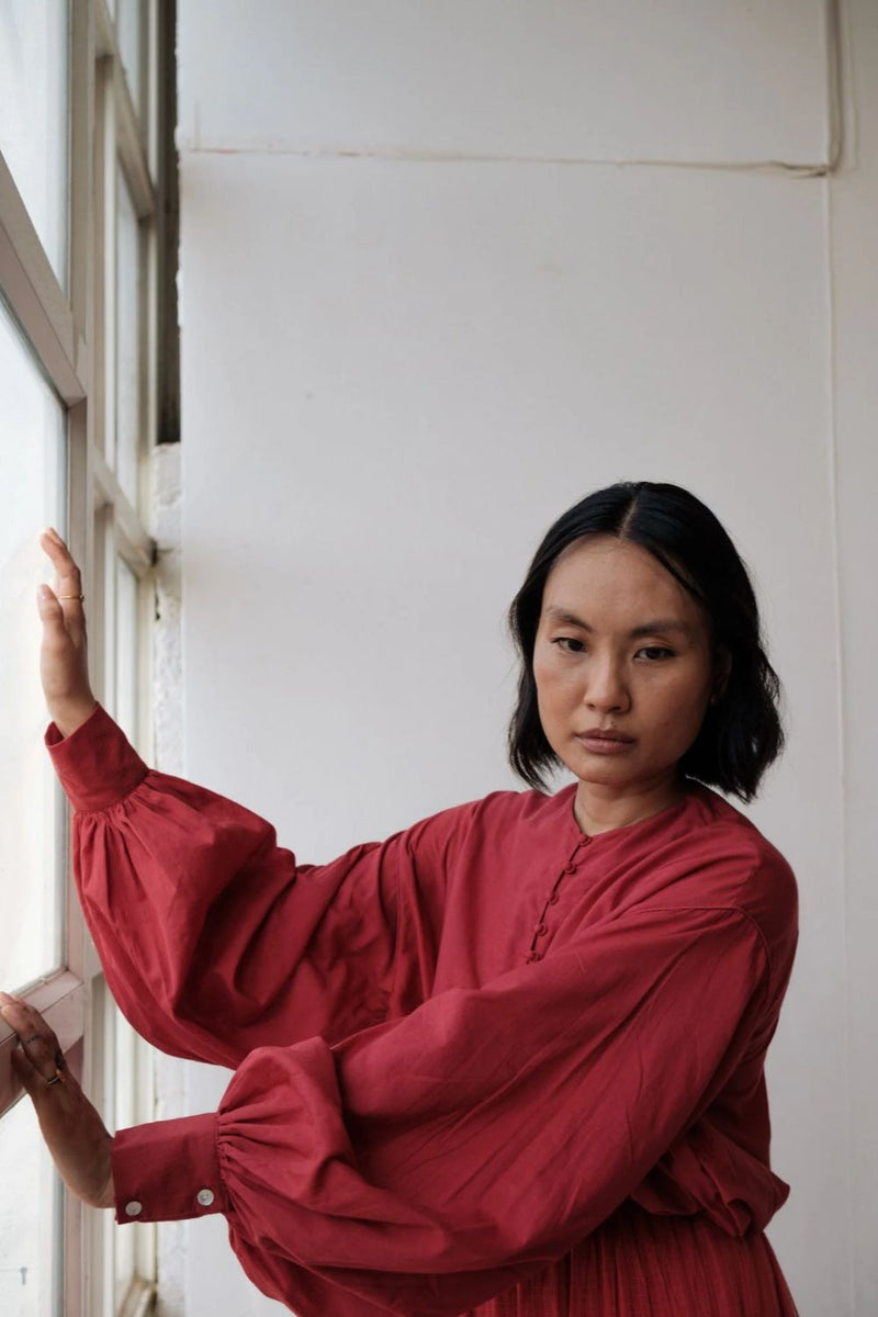 MAYA TOP RED cotton by TOKREE in red color for women in Singapore