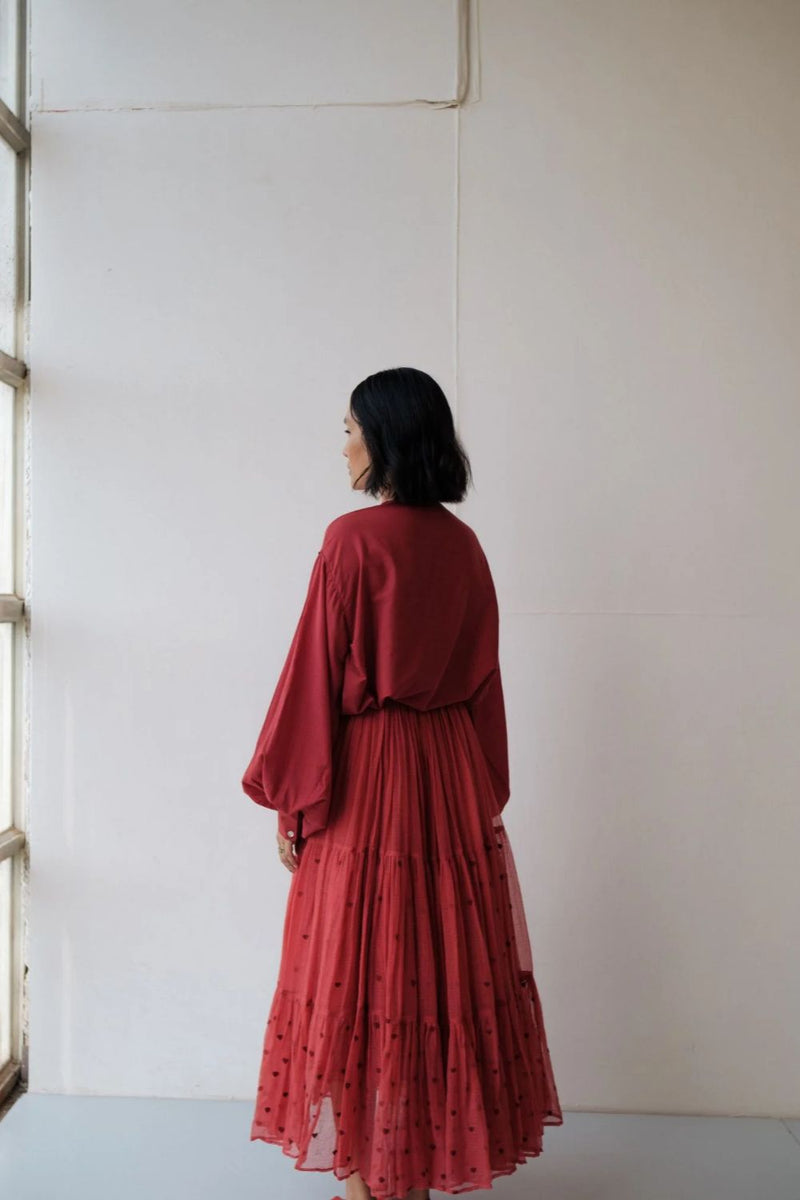 MAYA TOP RED cotton by TOKREE in red color for women in Singapore
