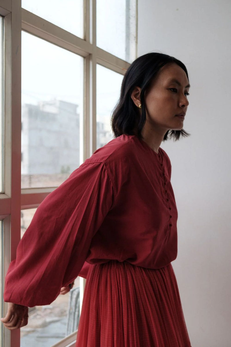 MAYA TOP RED cotton by TOKREE in red color for women in Singapore