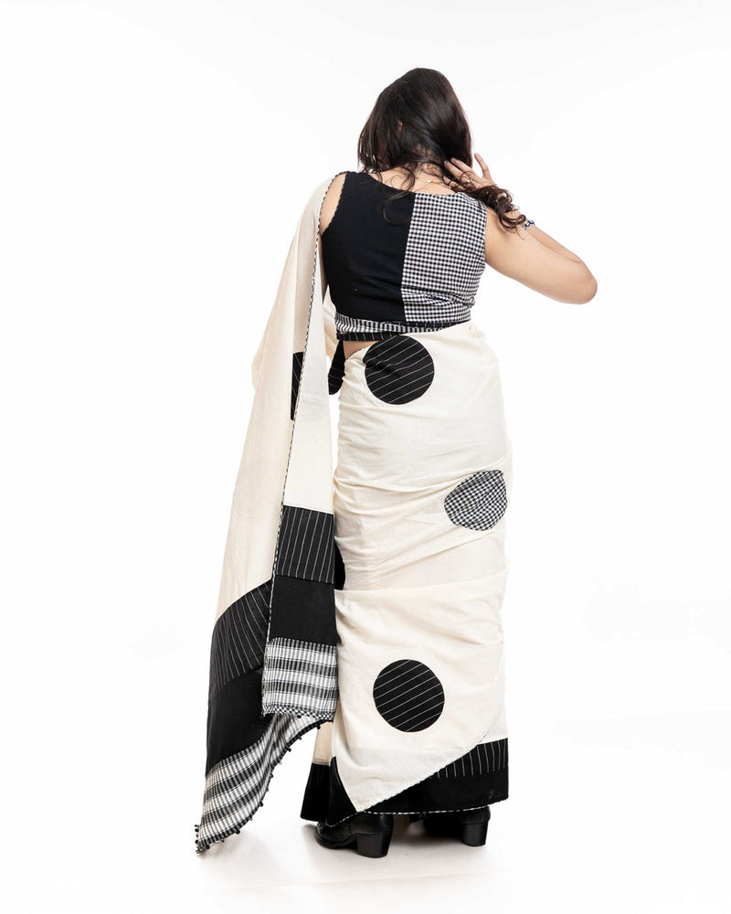 Starry Speckle Saree cotton,gamcha saree by 145 East in white, black for women in Singapore