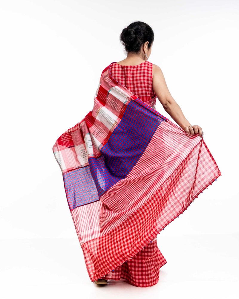 Fallen Hibiscus Saree gamcha saree by 145 East in white, red, purple for women in Singapore