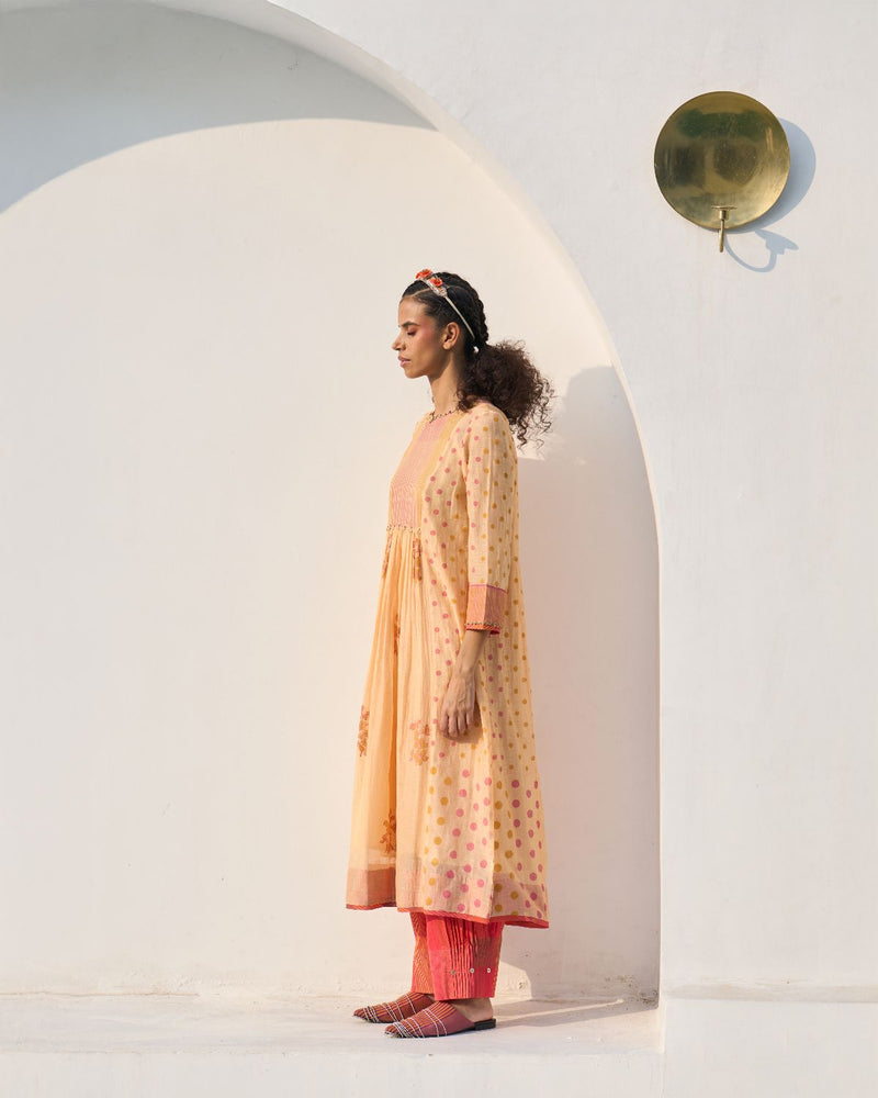 Mira Kurta cotton by SWATTI KAPOOR in peach color for women in Singapore