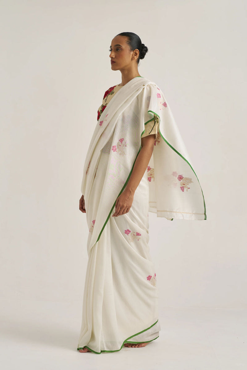 Miraya Sari handwoven cotton silk by Suparna Som in white for women in Singapore