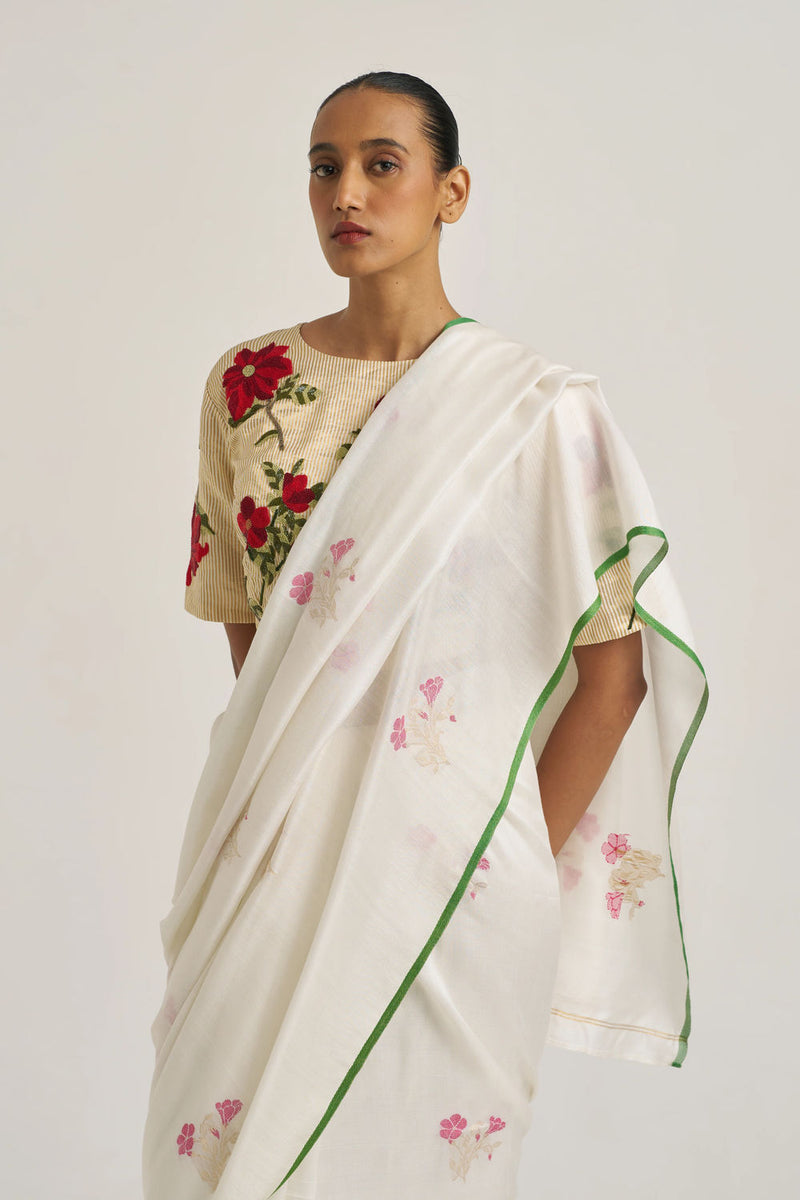 Miraya Sari handwoven cotton silk by Suparna Som in white for women in Singapore