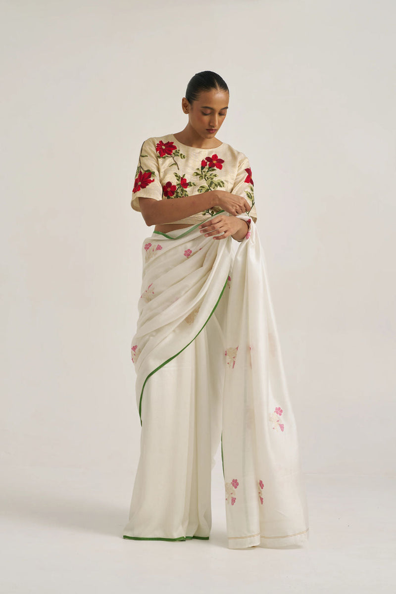 Miraya Sari handwoven cotton silk by Suparna Som in white for women in Singapore