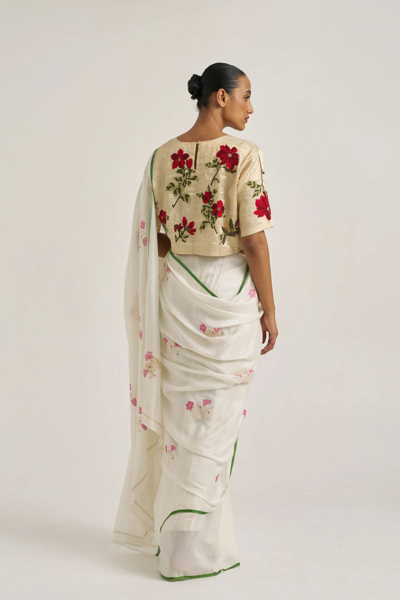 Miraya Sari handwoven cotton silk by Suparna Som in white for women in Singapore