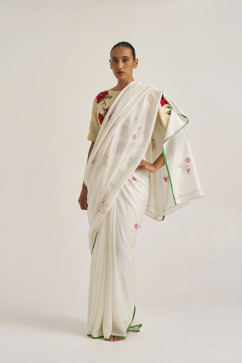 Miraya Sari handwoven cotton silk by Suparna Som in white for women in Singapore