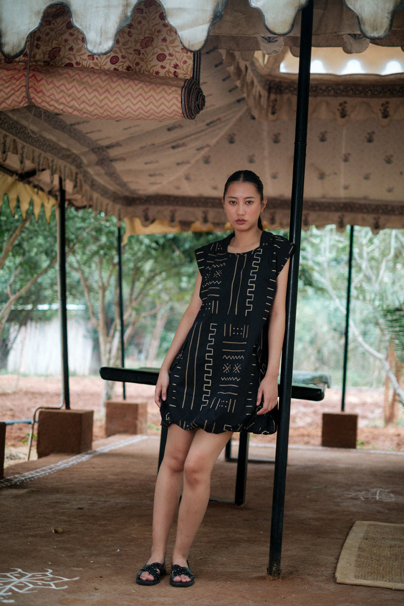 Nara gather dress Crushed Cotton dress by The Terra Tribe in black for women in Singapore