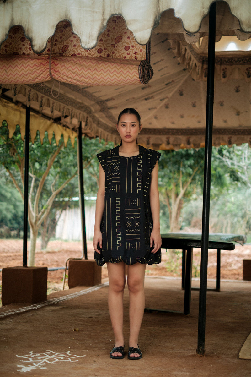 Nara gather dress Crushed Cotton dress by The Terra Tribe in black for women in Singapore