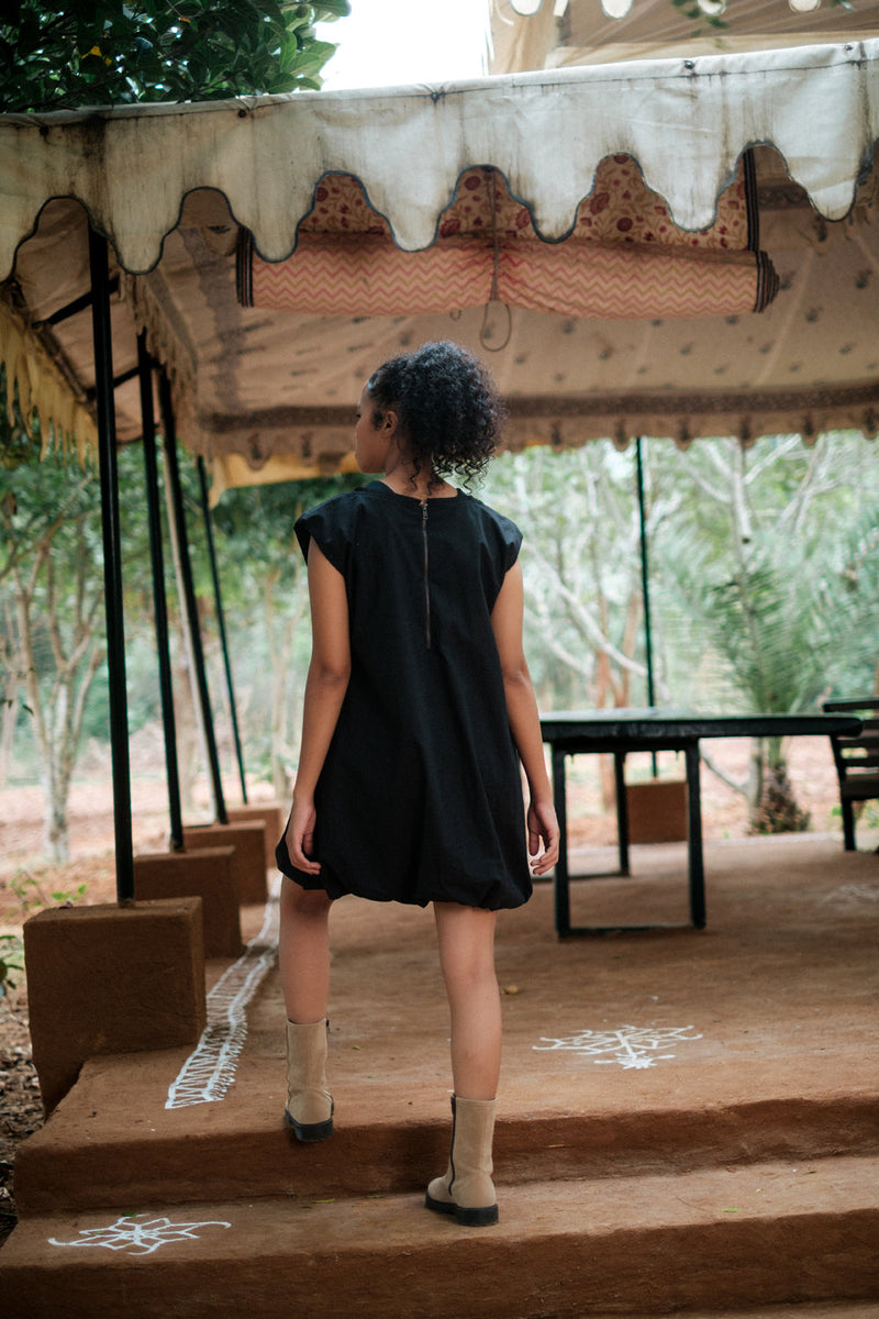 Nara gather dress Crushed Cotton dress by The Terra Tribe in black for women in Singapore
