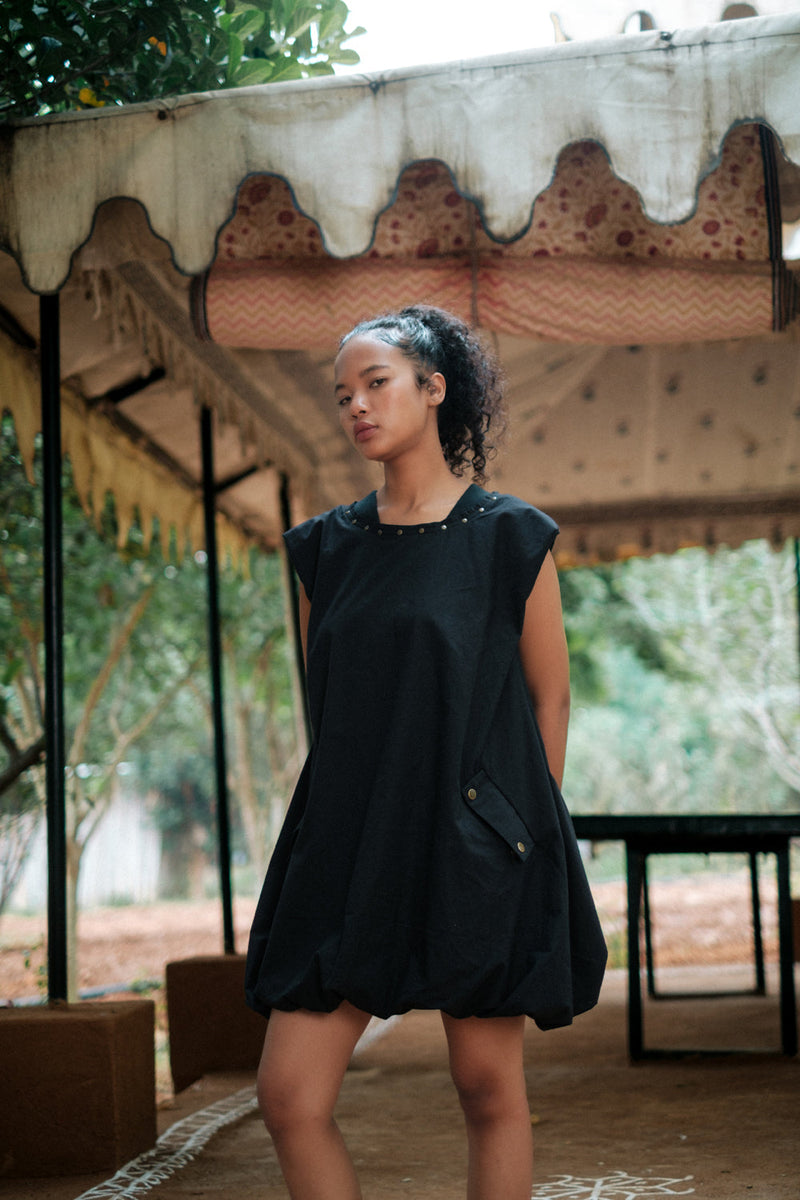 Nara gather dress Crushed Cotton dress by The Terra Tribe in black for women in Singapore