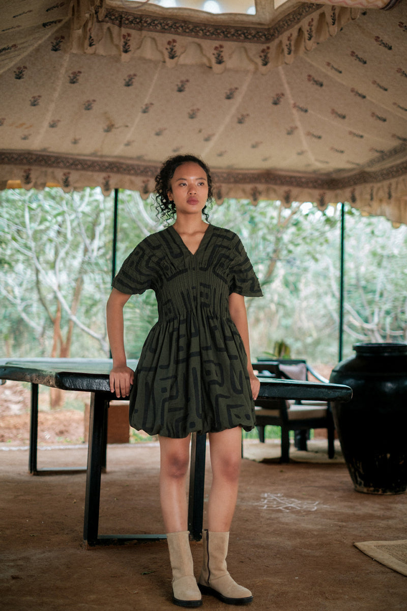 Meknes kimono dress Crushed Cotton dress by The Terra Tribe in green for women in Singapore