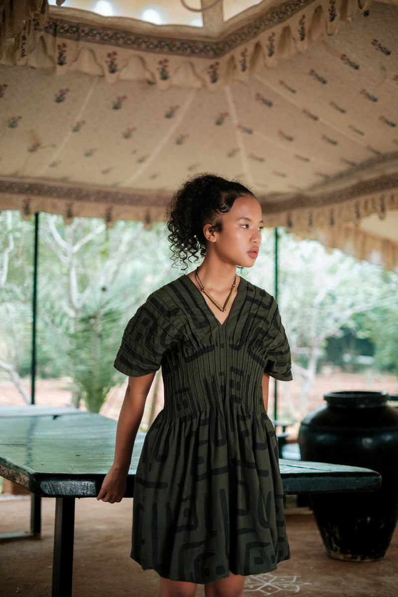 Meknes kimono dress Crushed Cotton dress by The Terra Tribe in green for women in Singapore