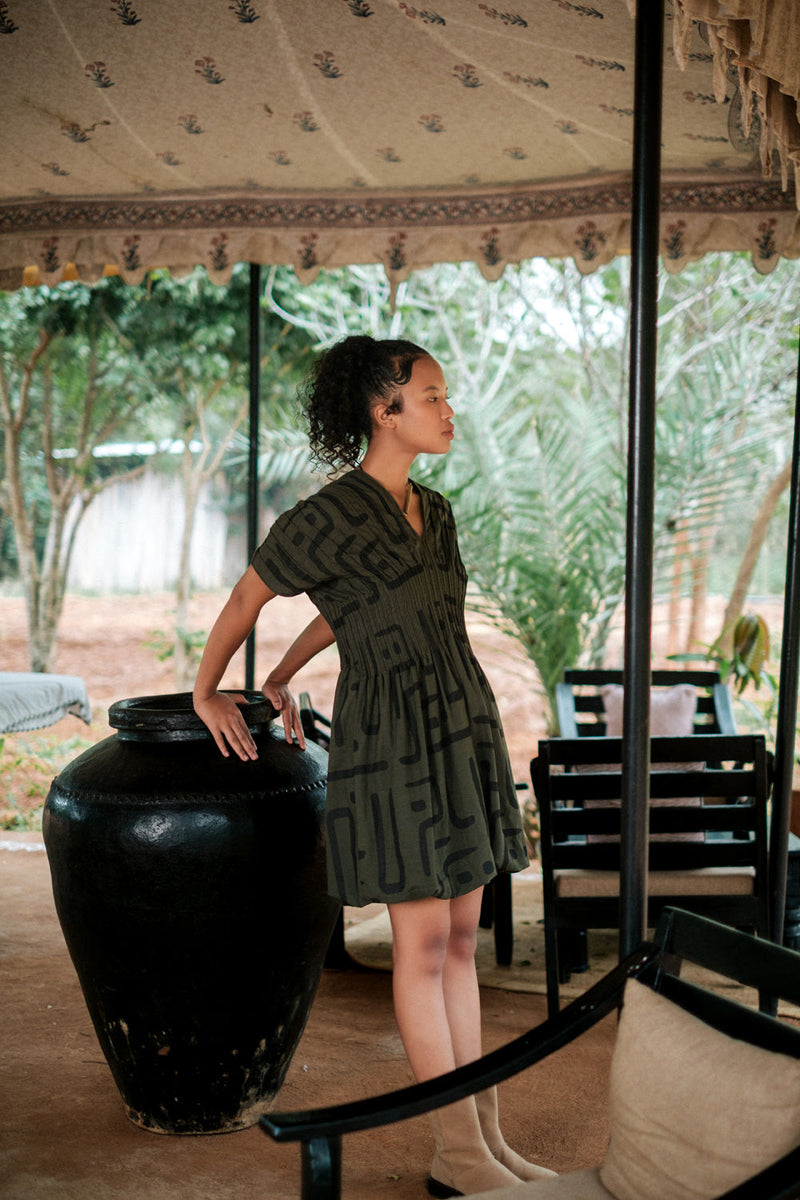 Meknes kimono dress Crushed Cotton dress by The Terra Tribe in green for women in Singapore