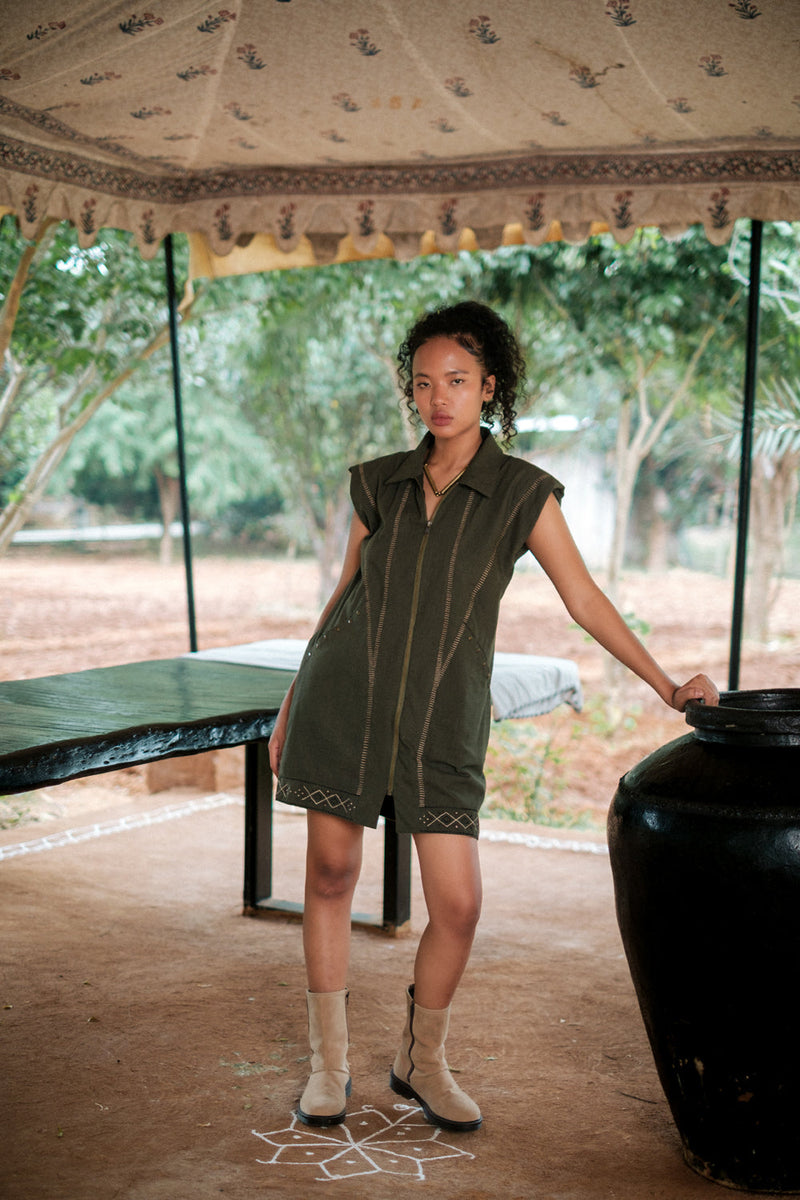 Antalya shirt jacket dress Crushed Cotton dress by The Terra Tribe in brown for women in Singapore