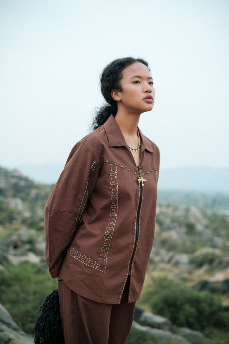 Morracan shirt Crushed Cotton top/shirt by The Terra Tribe in green for women in Singapore