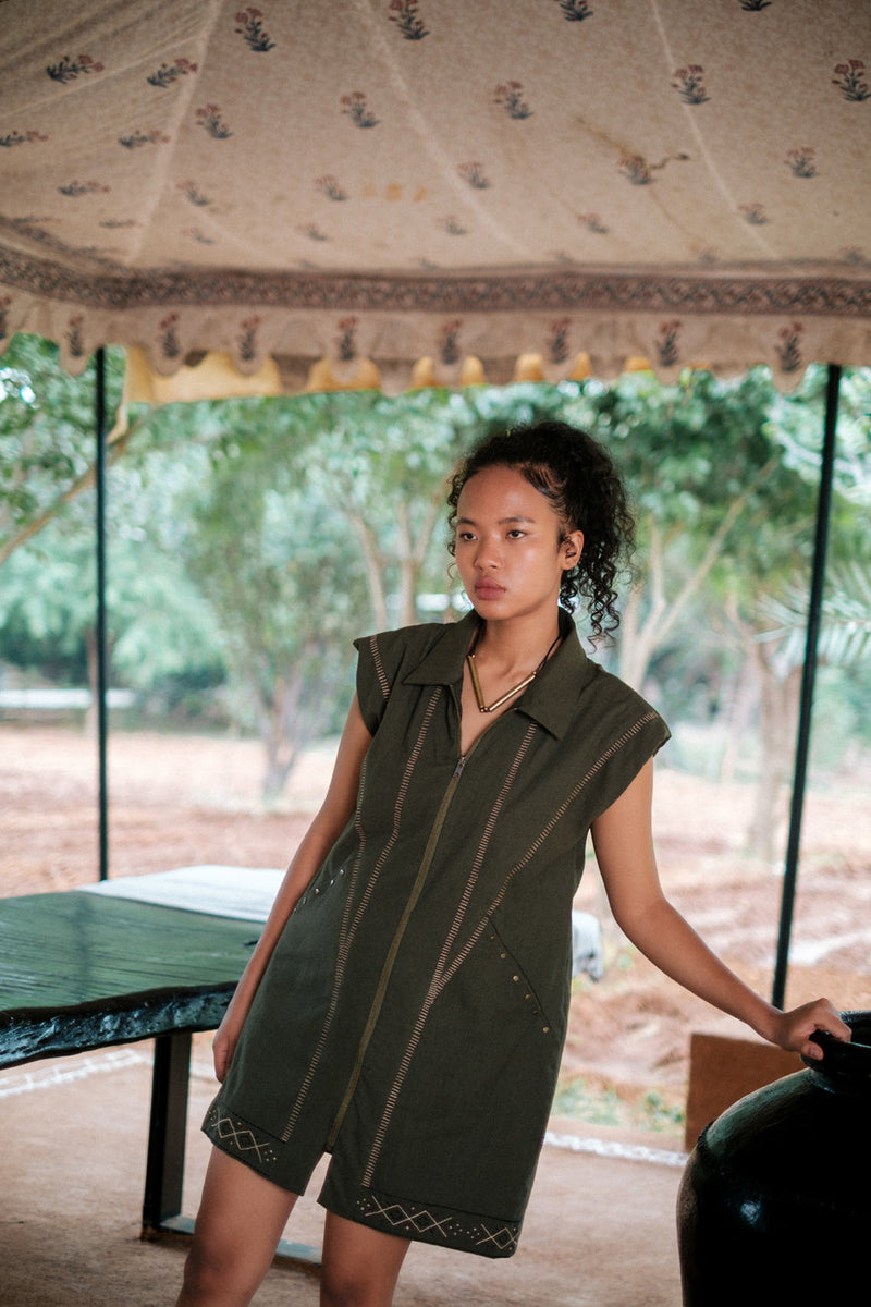 Antalya shirt jacket dress Crushed Cotton dress by The Terra Tribe in brown for women in Singapore