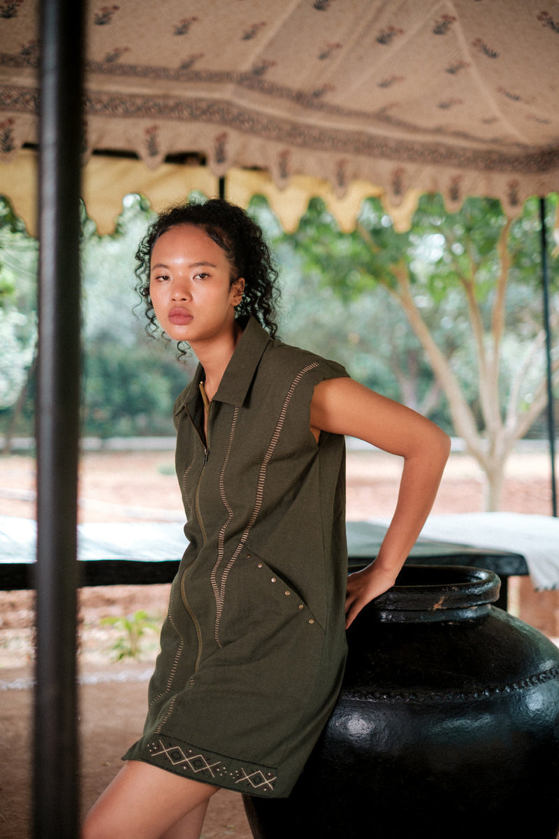 Antalya shirt jacket dress Crushed Cotton dress by The Terra Tribe in brown for women in Singapore