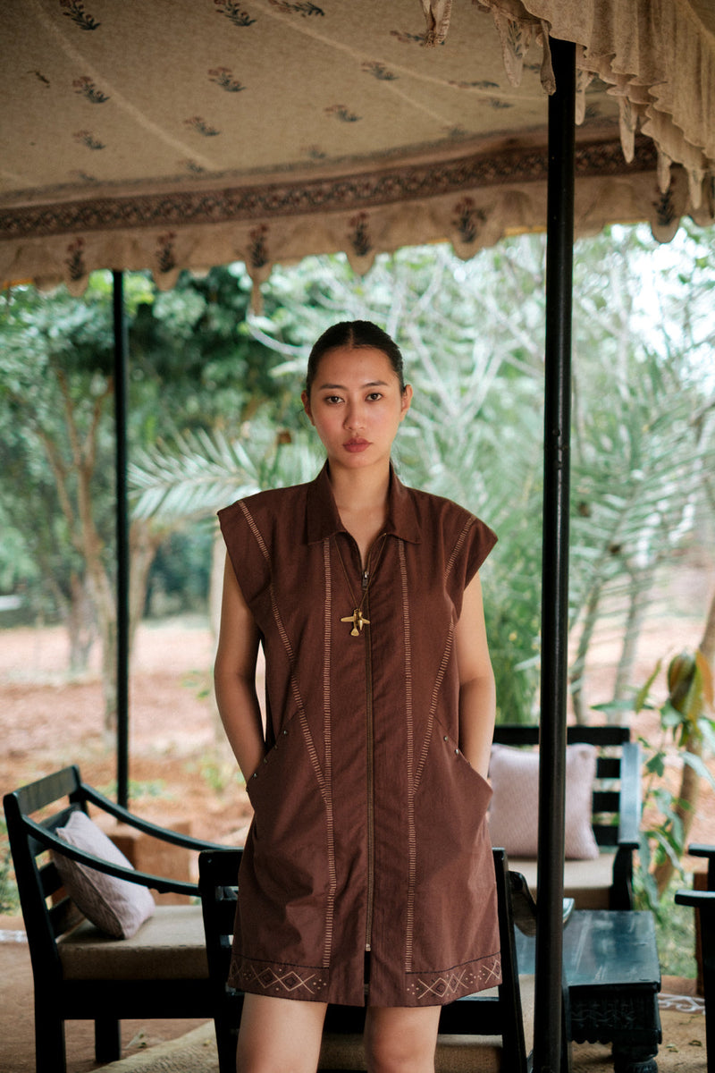 Antalya shirt jacket dress Crushed Cotton dress by The Terra Tribe in brown for women in Singapore