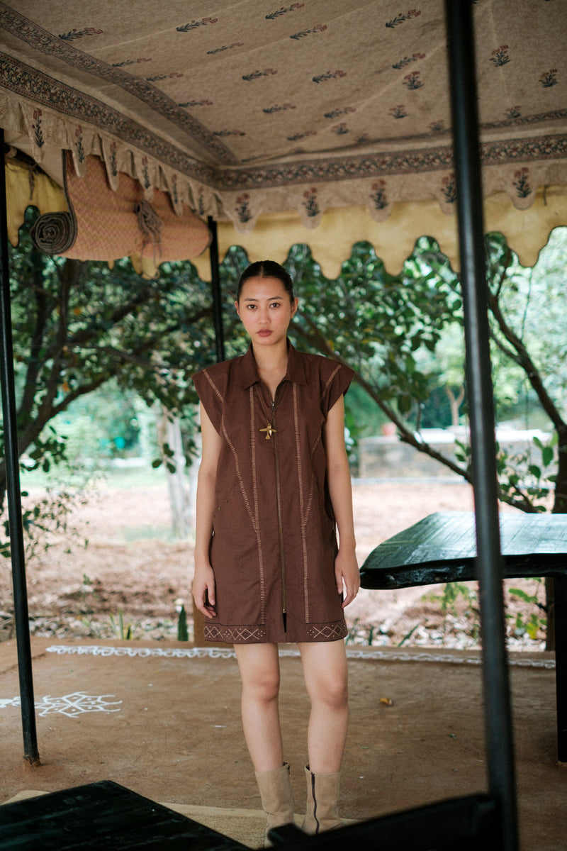 Antalya shirt jacket dress Crushed Cotton dress by The Terra Tribe in brown for women in Singapore