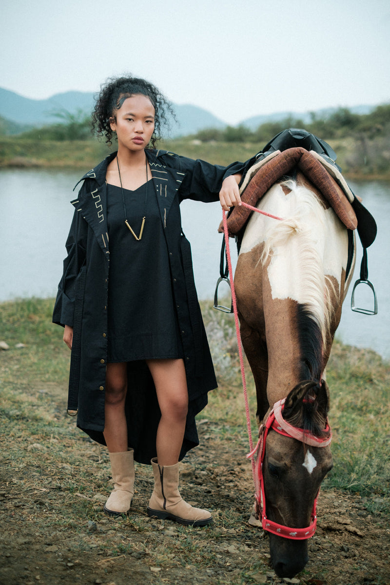 Slip dress Crushed Cotton dress by The Terra Tribe in black for women in Singapore
