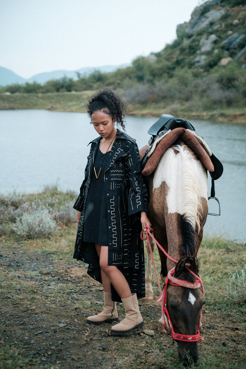 Slip dress Crushed Cotton dress by The Terra Tribe in black for women in Singapore