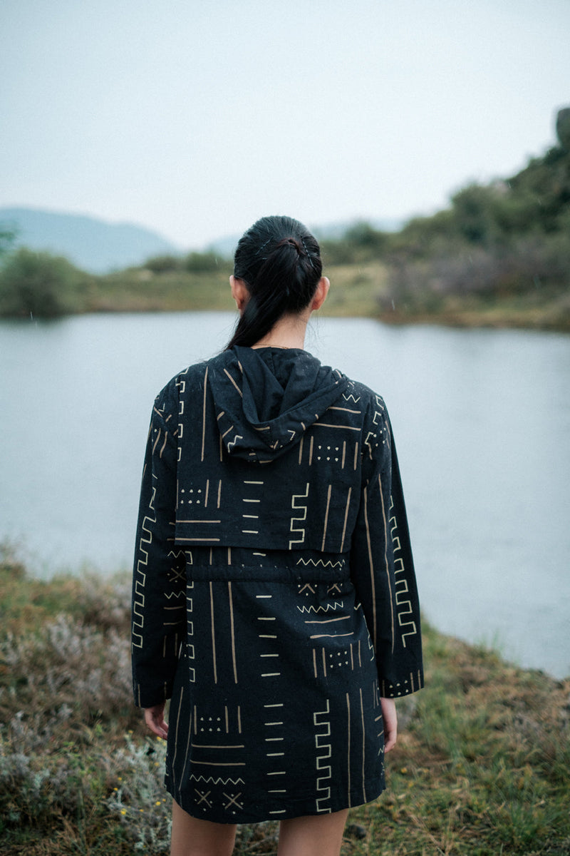 Bodrum utility jacket dress Crushed Cotton dress by The Terra Tribe in black for women in Singapore