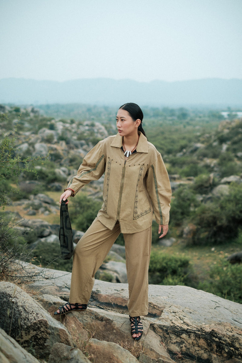 Morracan shirt Crushed Cotton top/shirt by The Terra Tribe in green for women in Singapore