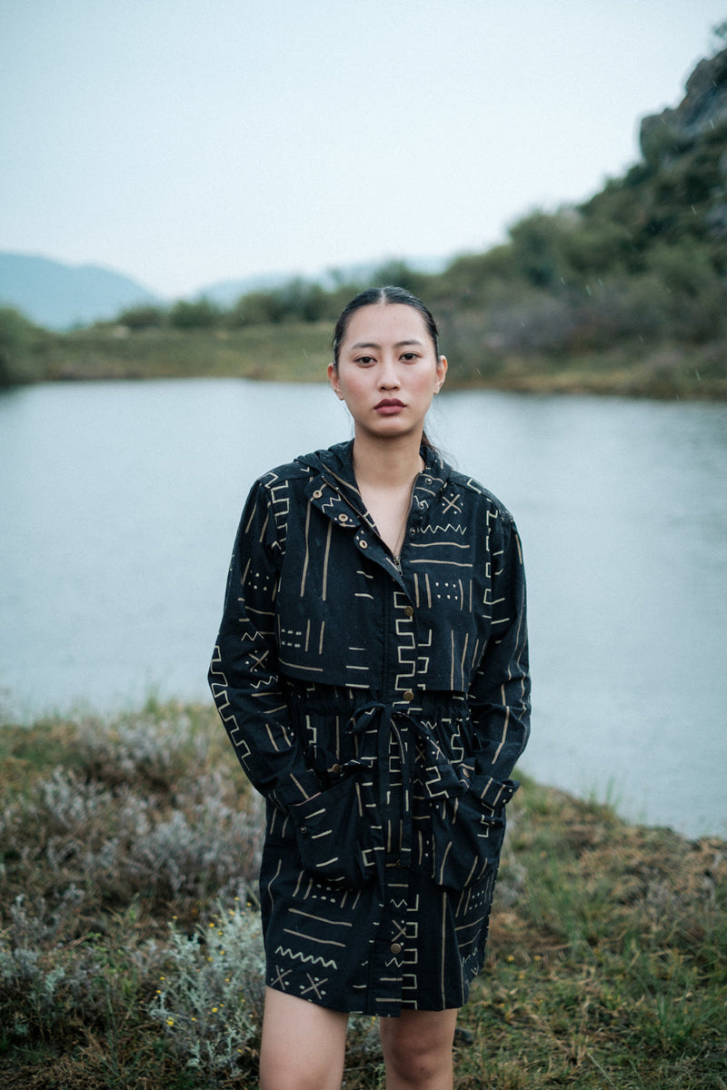 Bodrum utility jacket dress Crushed Cotton dress by The Terra Tribe in black for women in Singapore