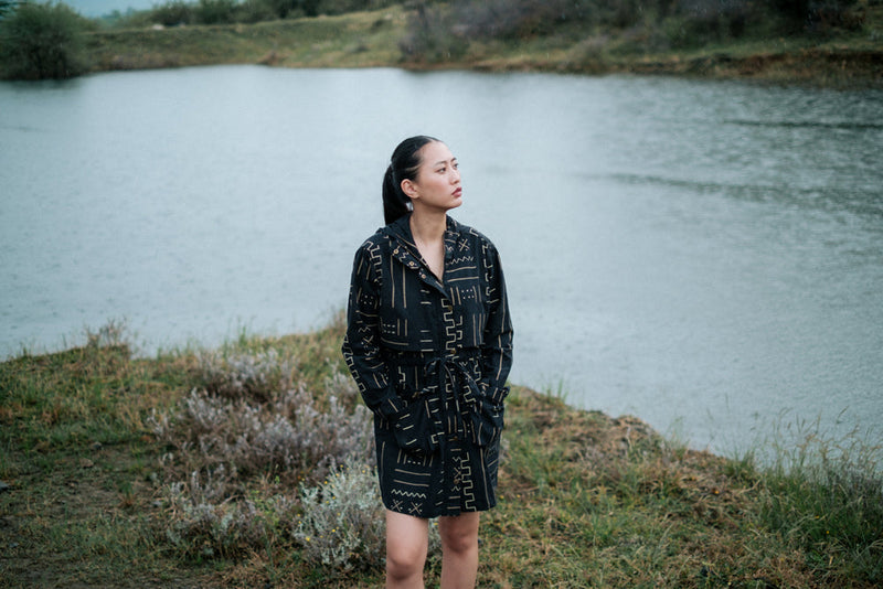 Bodrum utility jacket dress Crushed Cotton dress by The Terra Tribe in black for women in Singapore