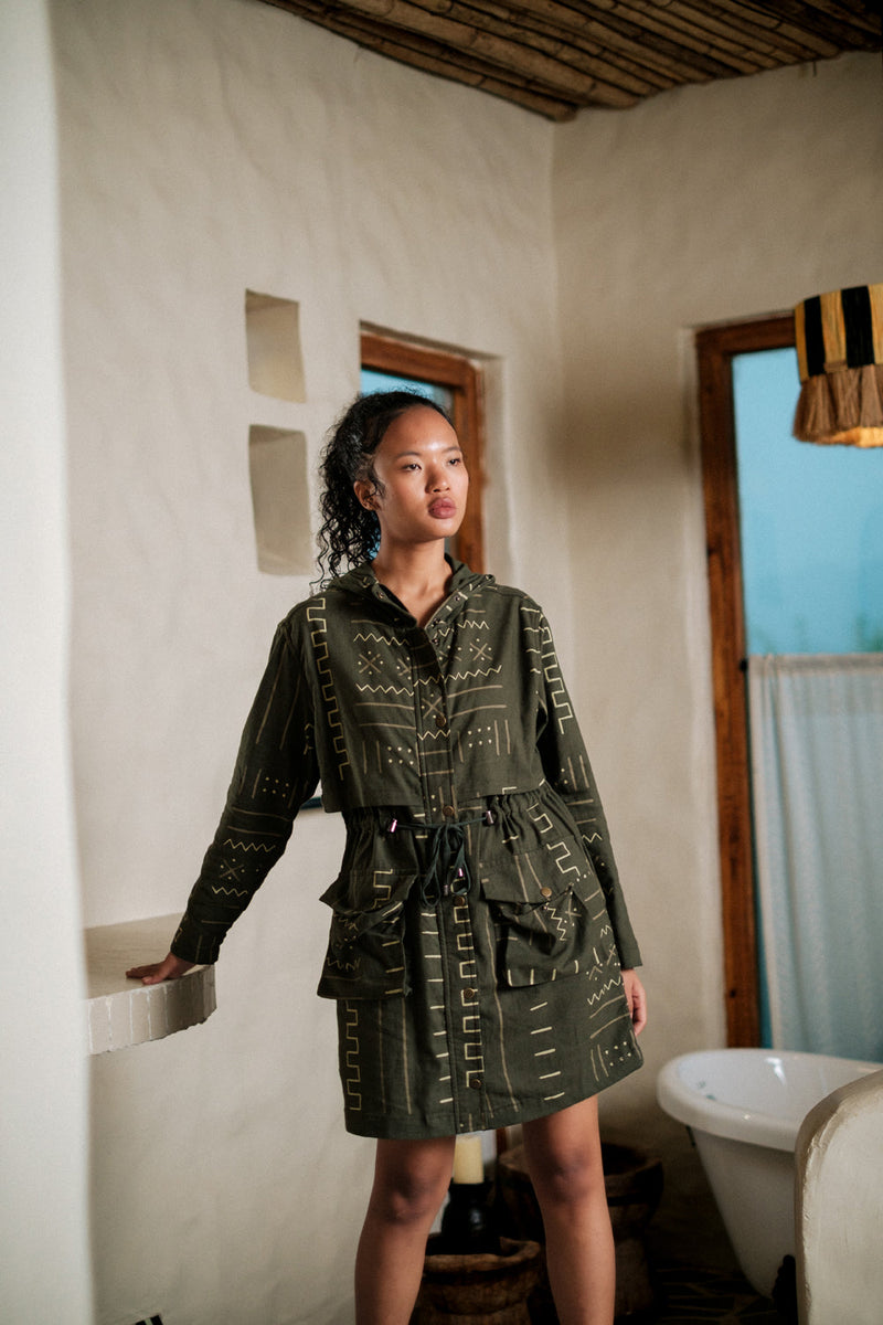 Bodrum utility jacket dress Crushed Cotton dress by The Terra Tribe in black for women in Singapore